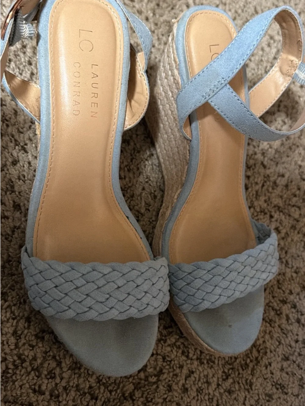 LC Lauren Conrad Light Blue Braided Espadrille Wedge Sandals